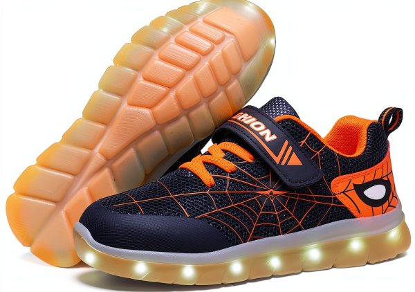 LED Light Up Shoes Kids Rechargeable Spider Design Sneakers-2