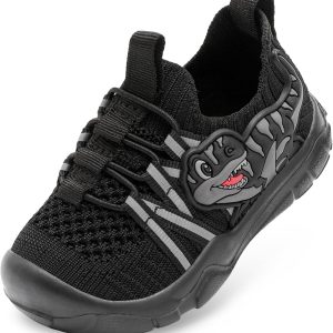 Dinosaur Toddler Sneakers Breathable Knit Pull On Wide Toe-0
