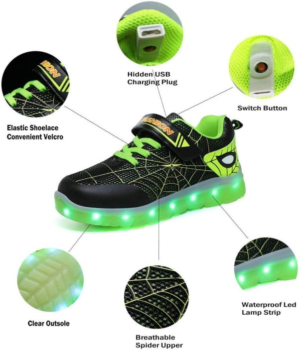 Kids LED Light Up Sneakers Rechargeable Spider Design Shoes-3